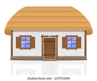 Ancient Farmhouse With A Thatched Roof Vector Illustration Isolated On White Background