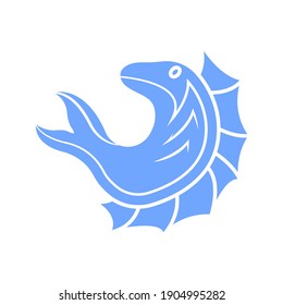 Ancient fish logo. Jumping fish icon. Simple image. Isolated vector on a pure white background.