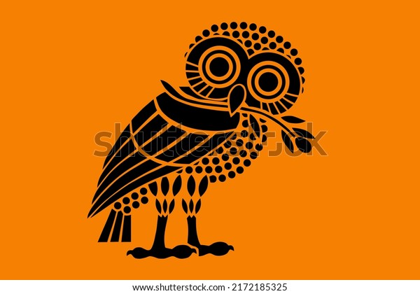 Ancient flag of Athens polis vector silhouette\
illustration. City state symbol in ancient Greece. Owl of Athena,\
patron of Athens.