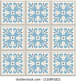 Ancient floor ceramic tiles. Flooring tiling seamless vector background. Vector illustration.