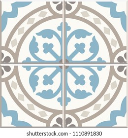 Ancient floor ceramic tiles. Flooring tiling seamless vector background. Vector illustration.