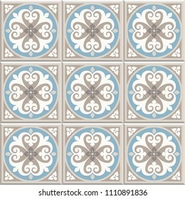 Ancient floor ceramic tiles. Flooring tiling seamless vector background. Vector illustration.