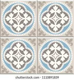 Ancient floor ceramic tiles. Flooring tiling seamless vector background. Vector illustration.