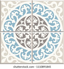 Ancient floor ceramic tiles. Flooring tiling seamless vector background. Vector illustration.