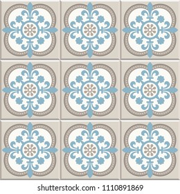 Ancient floor ceramic tiles. Flooring tiling seamless vector background. Vector illustration. Cross fleury in quatrefoil shapes pattern. 