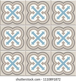 Ancient floor ceramic tiles. Flooring tiling seamless vector background. Vector illustration. Cross patonce in quatrefoil shapes. 