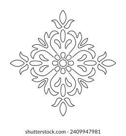 Ancient floral decorative pattern. Decorative element vector illustration. Architectural element. Snowflake shape vector symmetric illustration.