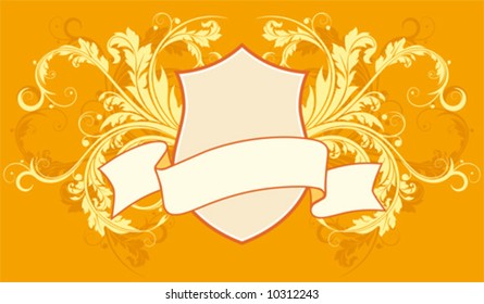Ancient Floral frame with ribbon with scrolls