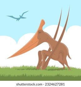 Ancient flying pangolin pterosaur. Big beak. Predatory dinosaur of the Jurassic period. Prehistoric animal. Vector illustration