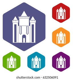 Ancient fort icons set hexagon isolated vector illustration