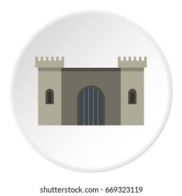 Ancient fortress icon in flat circle isolated on white background vector illustration for web