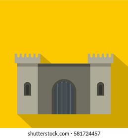 Ancient fortress icon. Flat illustration of ancient fortress vector icon for web isolated on yellow background
