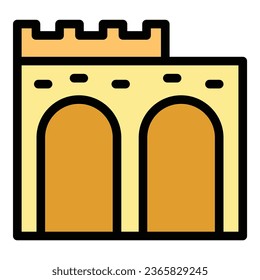 Ancient fortress icon outline vector. Landmark sea. Travel split color flat