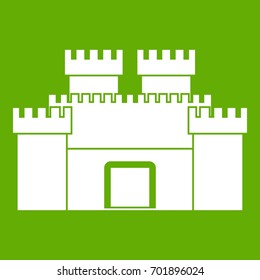 Ancient fortress icon white isolated on green background. Vector illustration