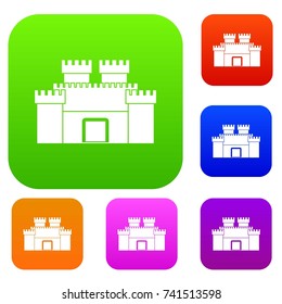 Ancient fortress set icon color in flat style isolated on white. Collection sings vector illustration