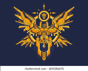 ancient garuda eagle golden skin with mechanical body vector illustration for print and apparel design