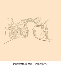 Ancient Gate, drawing, brown colored version for Apps, Print or web backgrounds