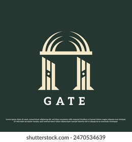 Ancient Gate Logo Design Illustration. Silhouette des alten klassischen Gebäudes Wohnfantasie himmlische Architektur. Einfaches minimales klassisches Vintage Mittelalter Geek Griechenland abstraktes Symbol.