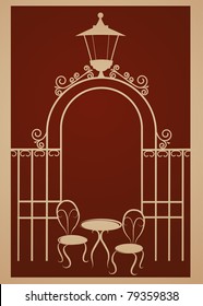 Ancient gate of restaurant with lamp