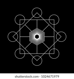 Ancient geometric mandala abstract line. Unique shape trendy. Isolated in dark background.