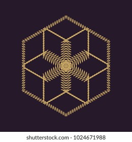 Ancient geometric mandala abstract line. Unique shape trendy. Isolated in dark background.