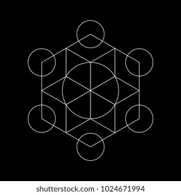 Ancient geometric mandala abstract line. Unique shape trendy. Isolated in dark background.