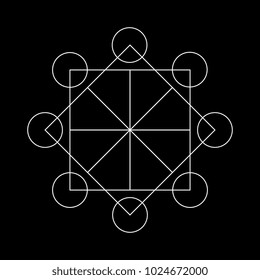 Ancient geometric mandala abstract line. Unique shape trendy. Isolated in dark background.