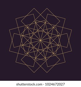 Ancient geometric mandala abstract line. Unique shape trendy. Isolated in dark background.