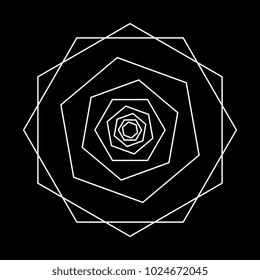 Ancient geometric mandala abstract line. Unique shape trendy. Isolated in dark background.