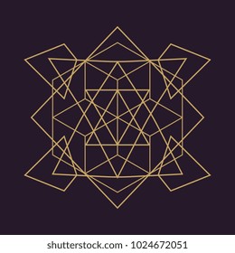 Ancient geometric mandala abstract line. Unique shape trendy. Isolated in dark background.