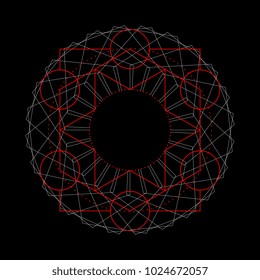 Ancient geometric mandala abstract line. Unique shape trendy. Isolated in dark background.