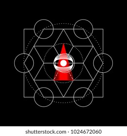 Ancient geometric mandala abstract line. Unique shape trendy. Isolated in dark background.