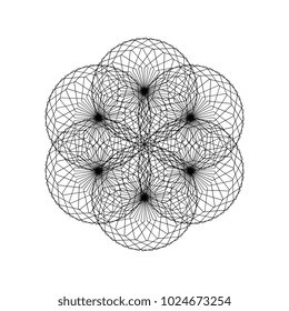 Ancient geometric mandala abstract line. Unique shape black and white illustration.
