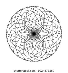Ancient geometric mandala abstract line. Unique shape black and white illustration.