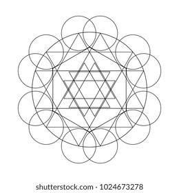 Ancient geometric mandala abstract line. Unique shape black and white illustration.