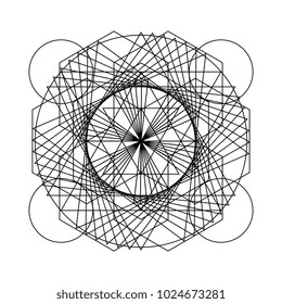 Ancient geometric mandala abstract line. Unique shape black and white illustration.