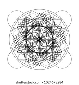 Ancient geometric mandala abstract line. Unique shape black and white illustration.