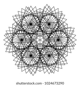 Ancient geometric mandala abstract line. Unique shape black and white illustration.