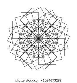 Ancient geometric mandala abstract line. Unique shape black and white illustration.