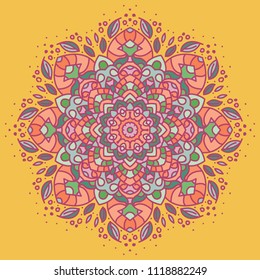 Ancient geometric mandala.Vector colorful floral background.Ethnic decorative elements for prints