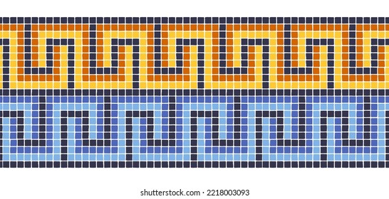 Ancient geometric mosaic seamless border. Decorative antique stone ornament.