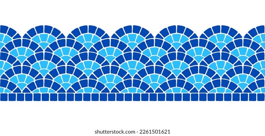 Ancient geometric mosaic seamless border. Decorative antique stone ornament.