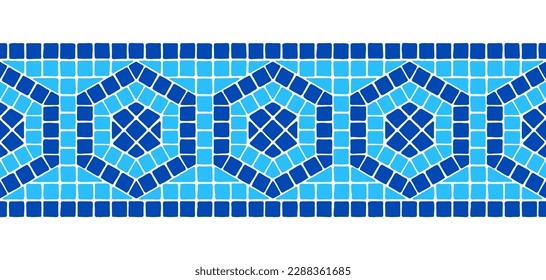 Ancient geometric mosaic seamless border. Decorative antique stone ornament.