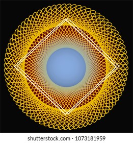 Ancient geometric pattern yellow,red ,blue circle on black background vector illustration
