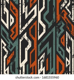 Ancient geometric seamless pattern with grunge effect.