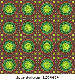 Ancient Geometrics Vector abstract seamless patchwork pattern. Arabic tile texture with geometric and floral ornaments, stylized flowers, dots and lace. Vintage vector card. Background pattern.