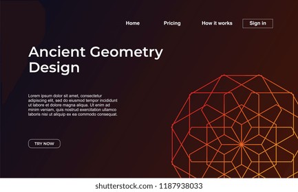 Ancient geometry landing page template with gradient colorful abstract mandala geometric background. Vector illustration eps 10.