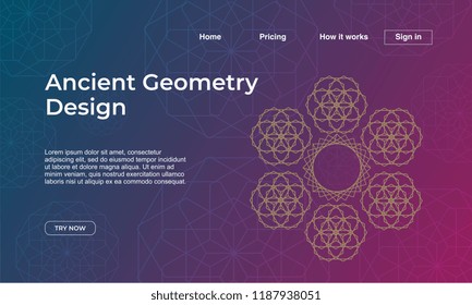 Ancient geometry landing page template with gradient colorful abstract mandala geometric background. Vector illustration eps 10.