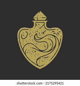 Ancient glass vessel with magic potion and closed cap for liquid storage and carrying decorative design grunge texture vector illustration. Antique historical vase medieval esoteric culture on black