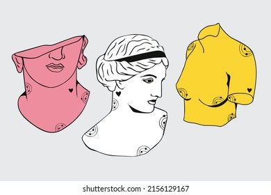 Ancient gods greek sculptures in a modern style. Ideal for stickers, prints, cards, packaging. vector illustration